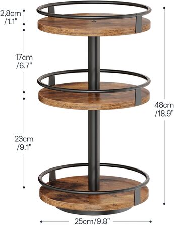 Підставка для спецій HOOBRO, кухонна полиця, 3-рівнева обертова підставка для спецій, кухонний органайзер, тримач для спецій, для кухонної стільниці, туалетного столика, обіднього столу, рустикальний коричневий та чорний EBF09TL01 25 x 25 x 48 см рустикал