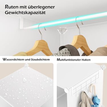 Шафа HOMIDEC, Портативна система полиць, Пластикова шафа на 20 кубів з 2 рейками для одягу, Шафа для спальні, Біла, 180 x 142 x 45 см, 20 кубів, Повністю біла