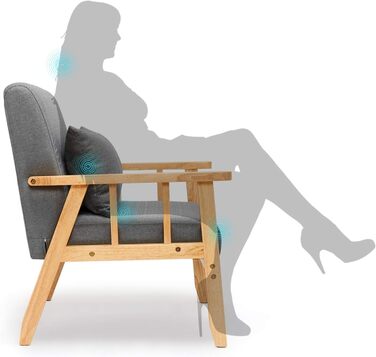 Крісло Mondeer з льону, каркас з масиву дерева, ретро-стиль з подушками для спальні, вітальні, балкону, офісу, темно-сіре, 64 Г x 64 Ш x 73 В см, 1 місце, темно-сіре