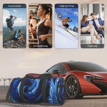 Спортивна сумка, дорожня сумка, красива блакитна троянда, ілюстративний принт, сумка для подорожей на ніч, чорна, універсальний розмір, сумка для подорожей