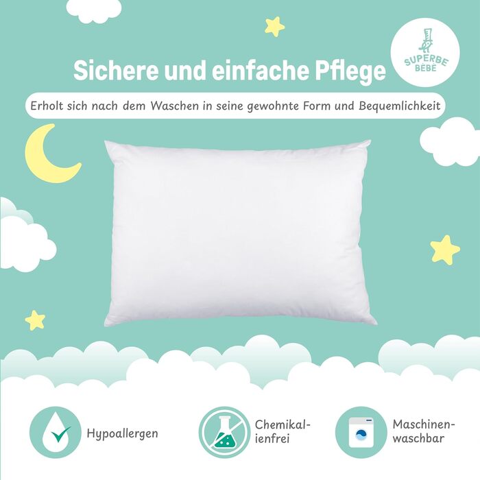 Бавовняна дитяча подушка Oeko-Tex біла - Ідеальна подушка для дітей від 1 до 3 років - 33x45 см М'яка, гіпоалергенна подушка, легк