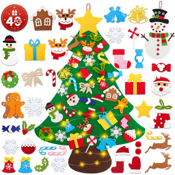 Фетровий різдвяний ялинка Lanpn зі сніговиком з фетру, дитячий різдвяний набір для рукоділля своїми руками 102 см, різдвяна ялинка з 40 знімними прикрасами, підвісний декор для дому, дверей, стіни, стиль 02