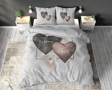Комплект постільної білизни для сну, 100 бавовна, з сердечками кохання, 200 x 200 см, 80 x 80 см, сірий, з сердечками кохання 200x200