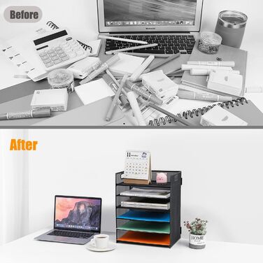 Рівневий органайзер для листів, металевий сітчастий настільний органайзер, сортувальник паперу для листів/папок A4 (чорний) Чорний, 6 рівнів, 6-