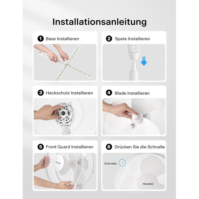П'єдестальний вентилятор Pelonis, 16-дюймовий вентилятор безшумний з пультом дистанційного керування, регульований по висоті, 3 ре