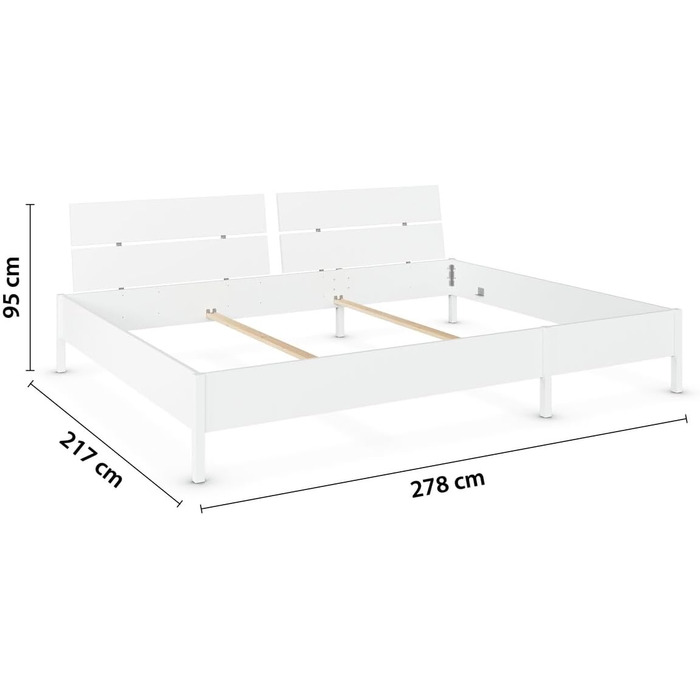 Сімейне ліжко, ліжко, багатомісне ліжко, спальна зона 270x200 см для сну з родиною, колір білий, 278x95x217 см, дерев&39яне узголів&39я 270x200 см