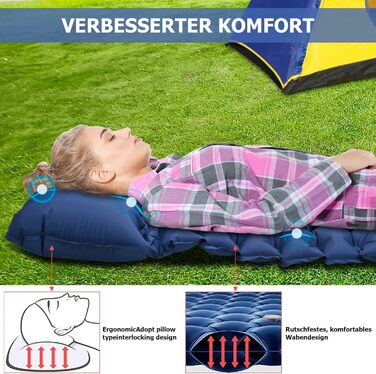 Килимок для сну, надувний матрац висотою 10 см для кемпінгу, невеликий розмір упаковки, надлегкий надувний килимок для сну з ножним насосом, водонепроникний килимок для сну для активного відпочинку, походів, пляжу, синій