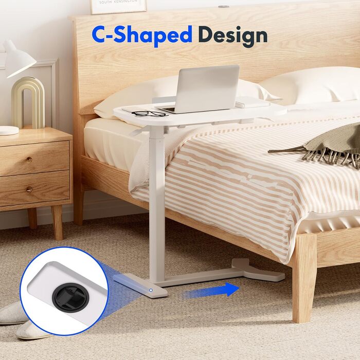 Приставний столик FLEXISPOT H5 - Гнучкий столик для ноутбука та ліжка з похилою стільницею, регульований по висоті та мобільний, ідеально підходить для дивана, ліжка та читання (білий) 60 x 40 см Білий біла рама (інструкція)