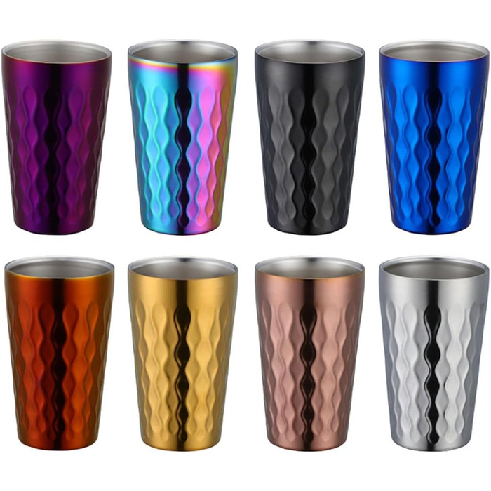 Двостінні чашки для води з нержавіючої сталі, 330 мл, штабельовані, ізольовані, для кемпінгу та використання на природі, срібні, 6 шт.