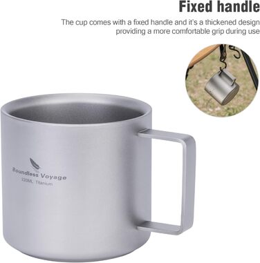 Мл титанова кавова чашка, міні-кухоль з подвійними стінками для еспресо, чаю, кемпінгу та подорожей, міцна, легка, портативний посуд для напоїв, Ti3052D (піскоструйна обробка), сірий, 220
