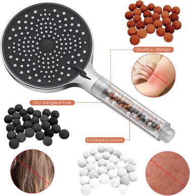 Душова насадка для фільтра з намистинами, душова насадка, фільтр проти випадіння волосся з вапняним нальотом, фільтруючі камені, антибактеріальні іонні фільтри, мінеральні камінці для видалення хлору, 9 Pack Mineral Beads Refill Set