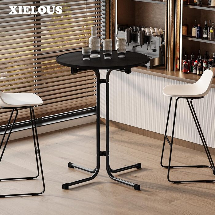 Складаний бістро-стіл, круглий складаний барний стіл з кришкою, водонепроникний для садів, бістро, весіль та заходів на свіжому повітрі, чорний