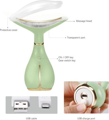 Електричний масажер для обличчя Ms.W для підтяжки обличчя, ультразвуковий масажер для обличчя проти зморшок для дому, ультразвуковий масаж обличчя, 3 режими масажу обличчя проти зморшок 1 зелений та золотий