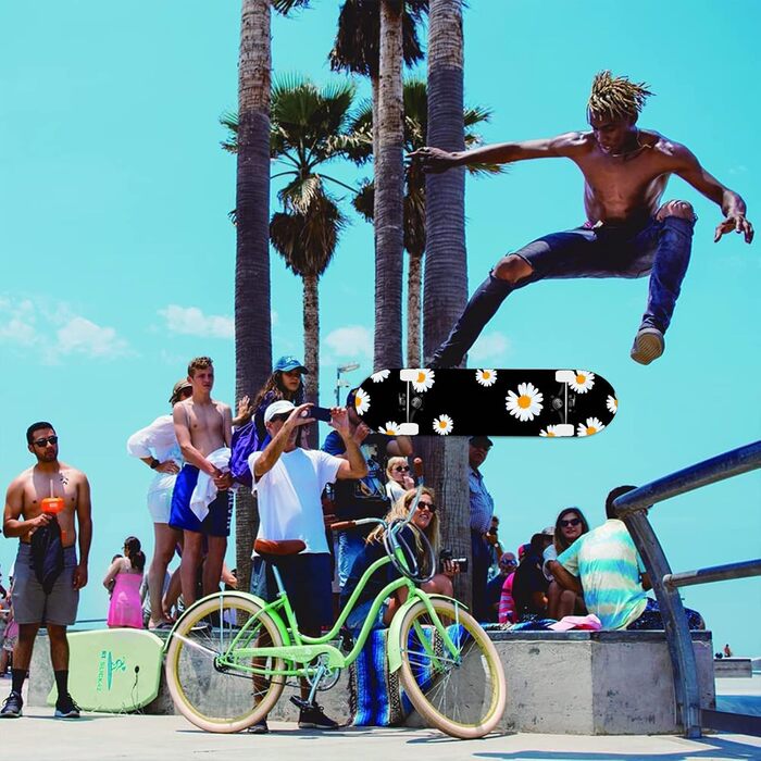 Дюймовий стандартний скейтборд, 7-шарова кленова дошка, підходить для дітей, підлітків, дорослих, початківців та професіоналів, максимальне навантаження 150 кг. Хризантема., 31-