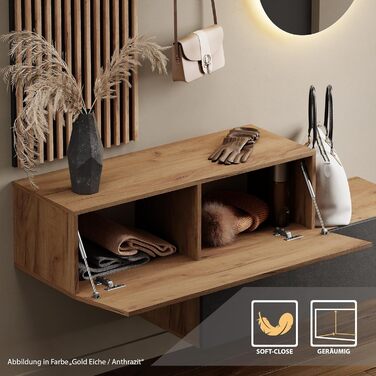 Вішалка для передпокою Planetmbel 2 шт. 100 см золотий дуб, настінна панель 50 см золотий дуб/антрацит з дзеркалом 50 см (без світ