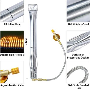 Трубчастий пальник Bestatgot Портативний трубчастий пальник для гриля з нержавіючої сталі, регульований трубчастий пальник з нержа