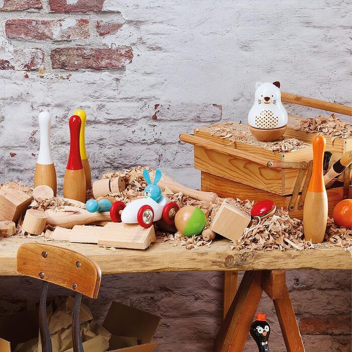 Кеглей для боулінгу - двоколірні - гра на свіжому повітрі - гра на спритність та точність, виготовлена з дерева - гра для вечірок - 2 м&39ячі - бавовняна сумка для зберігання, 6