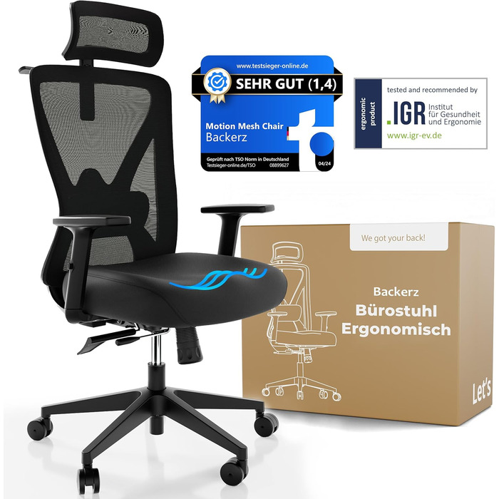 Ергономічне офісне крісло - Офісні крісла 150 кг, сертифіковані TV та NEN 1335 - Офісний стілець - Крісло - Ергономічне офісне крісло - Комп&39ютерне крісло з регульованою висотою та зручне для спини - Чорне