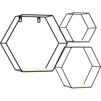 Набір Liesun з 3 шестигранних настінних полиць з металу, полиця без свердління чорна, підвісна, настінна, вітальня.