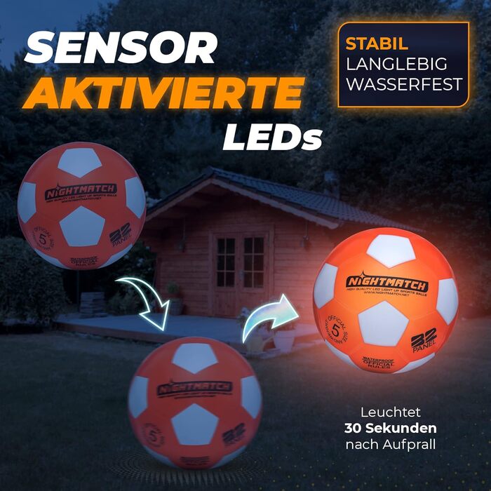 Офіційний водонепроникний футбольний м&39яч розміру 5 зі світлодіодним підсвічуванням - світиться в темряві для нічних ігор, дітей, дорослих - повний комплект з насосом та запасними батарейками помаранчевого кольору