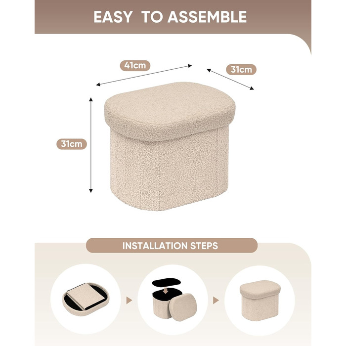 Лавка для зберігання Bonlife, Складана скриня для зберігання, Пуф для ніг, Love, для спальні, вітальні, коридору, Бежевий, 41 x 31 x 31 см (Бежевий 41Г x 31Ш x 31В см)