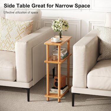 Вузький журнальний столик APICIZON, 3-ярусний дерев&39яний журнальний столик, 40x18x61,5 см, вузька тумбочка з місцем для зберігання, маленький журнальний столик для вітальні, спальні, балкону, натуральний колір