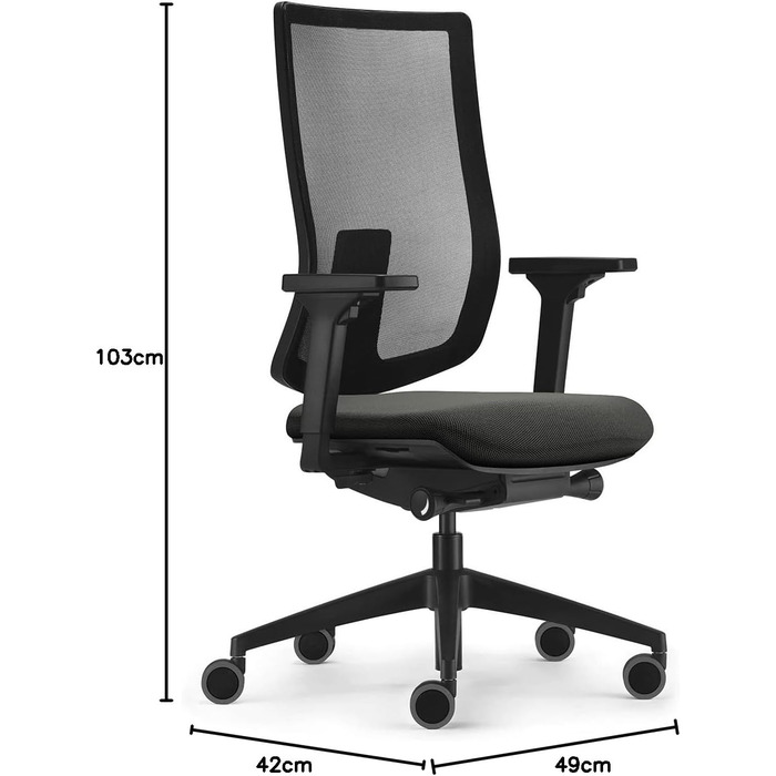 Ергономічне офісне крісло, сітчаста мембрана, антрацит, регульована висота Антрацит Базовий, 2