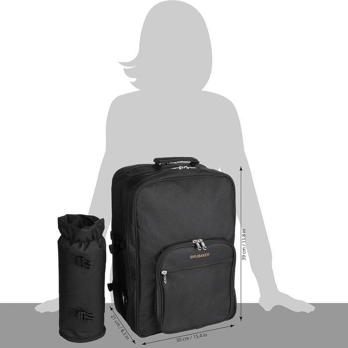 Рюкзак для пікніка BRUBAKER для 4 осіб, чорний, 30 39 x 21 см - вкл. відділення-холодильник знімний ізольований тримач для пляшок, чорний - 4 особи