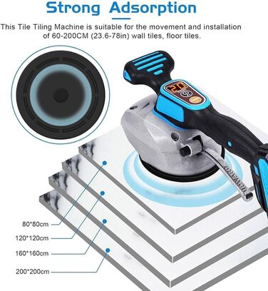 Вібраційний інструмент для плитки Kadxyan, електричний плиточник на присосках, ручний вібратор для монтажного інструменту, 6 регульованих швидкостей, 12 см присоска, цифровий дисплей, з 2 батареями