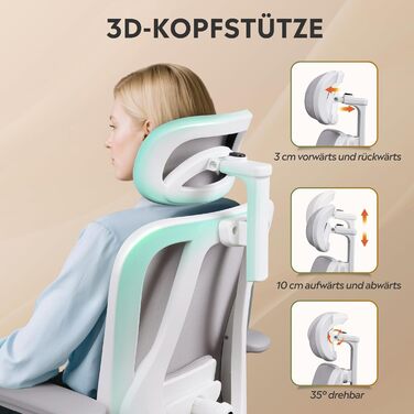 Ергономічне офісне крісло DEVAISE Робоче крісло з функцією гойдання, регульованим підголівником та поперековою опорою, 3D-підлокітниками, 3-рівневим нахилом, дихаючою сітчастою тканиною для домашнього офісу та офісу, білий колір