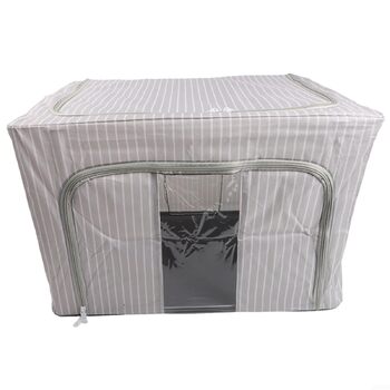 Складаний ящик для зберігання з вологостійкої тканини Оксфорд та сталевого каркасу, подвійною блискавкою зверху та прозорою передньою частиною для зручного зберігання та легкого доступу (66 л синього кольору, 66 л синього кольору в смужку)