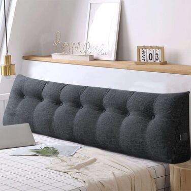 Подушка-клін, трикутна, валик для шиї, велика подушка для спини, бавовна та льон, підставка для читання для ліжка, подушка для читання, знімна (темно-сіра, 200 x 50 x 20 см, бавовна та льон) Темно-сіра бавовна та льон 200*50*20 см