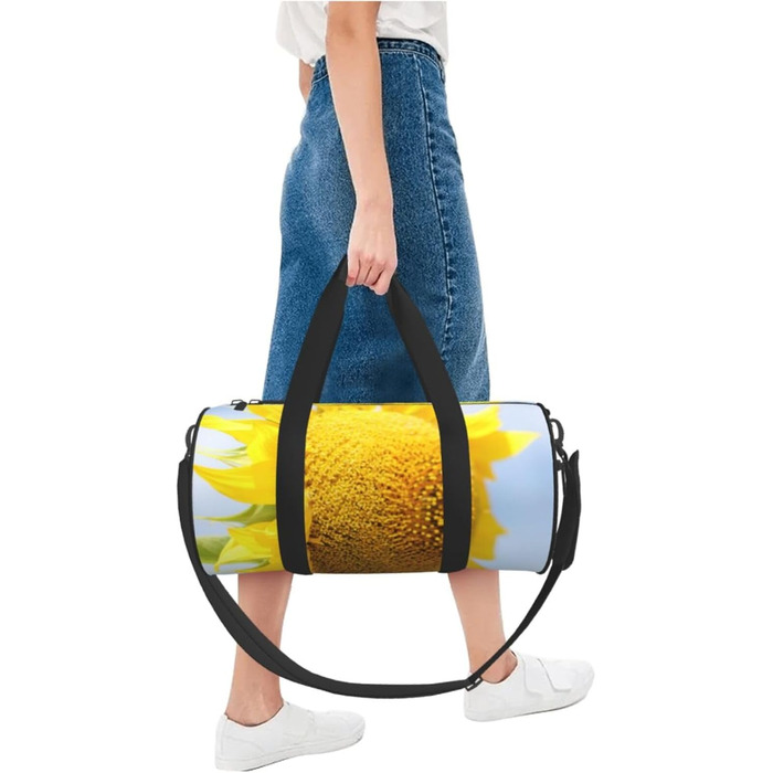 Спортивна сумка, дорожня сумка, жовта сумка з принтом соняшників, сумка для подорожей, чорна, універсальний розмір