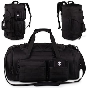 Тактична спортивна сумка для чоловіків, велика спортивна дорожня сумка 3-в-1 об&39ємом 70 літрів з відділенням для взуття, водонепроникний дорожній рюкзак для чоловіків та жінок, сумка для вихідних та ночівлі з відділенням для вологих речей. Розмір Чорний