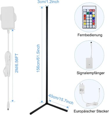 Світлодіодний торшер з регулюванням яскравості з дистанційним керуванням, кутовий торшер 156 см для вітальні та спальні, стовпчик зі зміною кольору, колірна температура RGB, кутовий світильник і яскравість безступінчастих підлогових світильників з регулюв