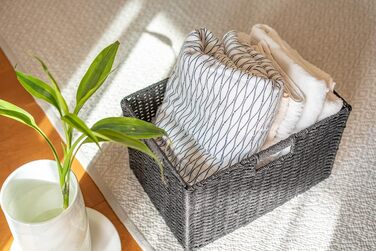 Складані кошики для одягу, Складані кошики з паперової мотузки з натуральних інгредієнтів для організації, Міцні кошики з ручками, Організатори для шаф та полиць, Складані кошики для одягу (чорний, M) Чорний M