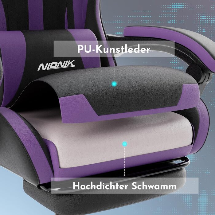 Офісне крісло, ігрове крісло, комп&39ютерне крісло з підставкою для ніг, м&39яке ігрове крісло, ігрове крісло для дорослих, обертове крісло, чорно-фіолетове