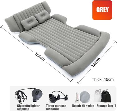 Автомобільний матрац для Hyundai Santa Fe/Grand Santa Fe TM/DM/cm/SM 2001-2025 Надувний матрац у багажник автомобіля Портативний автомобільний килимок для сну з повітряним насосом, сірий