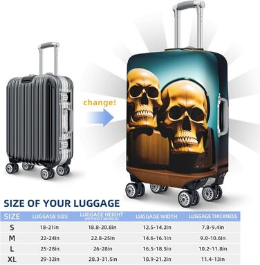 Чохол для валізи у формі черепа, міцний захист для багажу, підходить для валіз розміром 45,7 - 81,3 см, розмір XL, чорний, екстра-великий