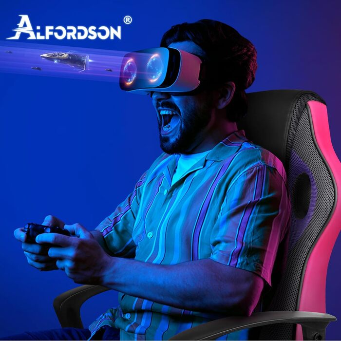 Гоночне офісне крісло ALFORDSON, ергономічне з регульованою висотою та м&39яким покриттям, вантажопідйомністю 150 кг, поворотне ігрове крісло для домашнього офісу, шкіра та тканина, фіолетовий Mega - серія Фіолетовий Mega