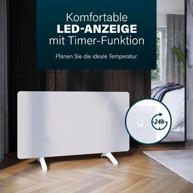 Інфрачервоний обігрівач Princess Connected - Carbon Crystal - Плоский настінний радіатор - 480 Вт - Регульований термостат до 50 C - 24-годинний таймер - Тижневе програмування - Білий або чорний (білий)