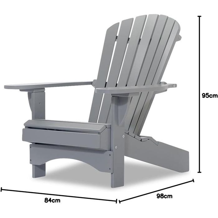 Оригінальні крісла Dream-Chairs з 2007 року Adirondack Chair Comfort de luxe в сірому дереві Садове крісло з ергономічною спинкою Садове крісло для балкона, саду максимальне навантаження 170 кг