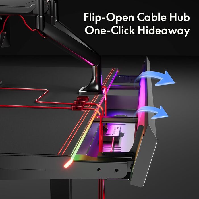Ігровий стіл FLEXISPOT з електричним регулюванням висоти, світлодіодною стрічкою та системою керування кабелями, подвійним двигуном, 4 слотами пам&39яті, тихим регулюванням висоти підходить для домашнього офісу та ігор, 120 x 70 см, чорний