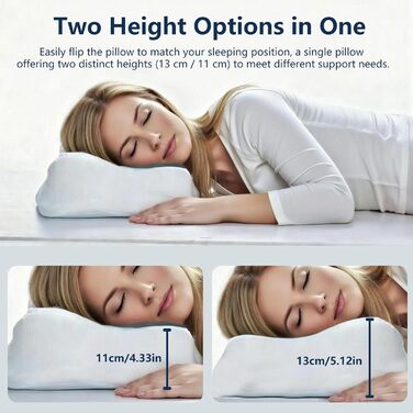 Подушка для шиї з дихаючої піни з ефектом пам&39яті, ергономічна подушка для сну на спині, боці та животі, 63x40x10/12 см, сіро-білий колір