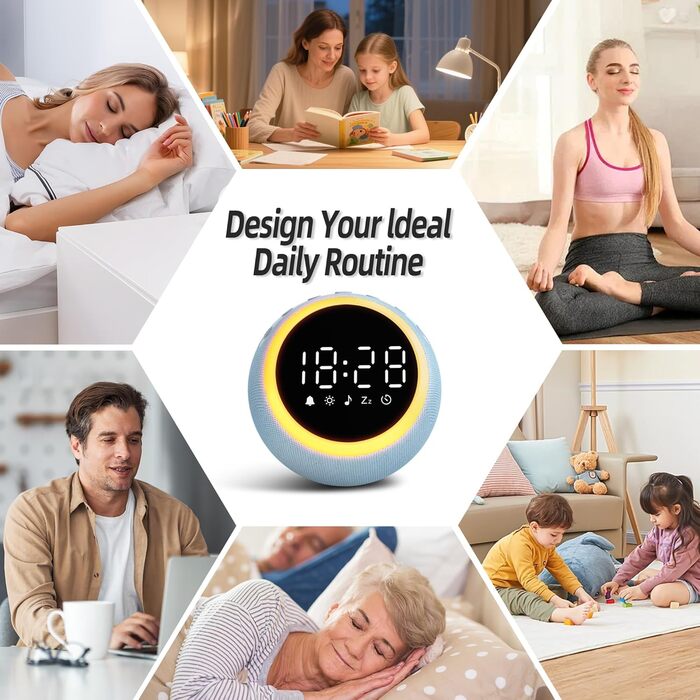 Розумний цифровий будильник з 25 розслаблюючими звуками, нічником, кнопкою повтору будильника, таймером та регульованою гучністю/яскравістю - білий шум для сну для дітей, дівчаток та дорослих у спальні, 12 см, синій