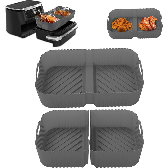 Силіконові вставки Аксесуари для фритюрниці 10.4L Ninja AF500EU AF500EUCP, силіконова форма для аксесуарів для фритюрниці (сірий-2 шт. и 5.2 л ука 10.4 л) чорний 2 шт. и 5,2 л ука 10,4 л