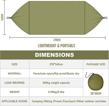 Надлегкий гамак для вулиці 270x140 см з москітною сіткою, міцний та довговічний гамак із сумкою для зберігання, підходить для саду, кемпінгу, балкону, подвір&39я, пляжу