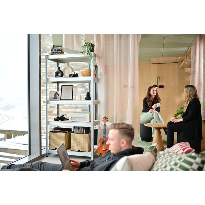 Посилений стелаж SCHULTE Shelf World з 5 дерев&39яними полицями, 180x90x40 см (ВxШxГ), вантажопідйомність на полицю приблизно 90 кг, оцинкований, стелаж для зберігання, стелаж для підвалу, стелаж для майстерні, стелаж без ригелів