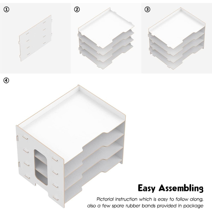 Лоток для офісних файлів JOPOO, настільний органайзер формату A4, 4-рівневий лоток для документів/паперу/листів (білий)