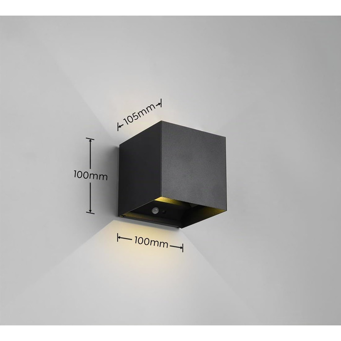 Стільний LED-бра на акумуляторі Reality Talent R27759132, матовий чорний метал, магнітне кріплення, 2 шт. 0.5 Вт, датчик сутінків та руху, двостороннє освітлення (вгору та вниз), зарядка USB-C